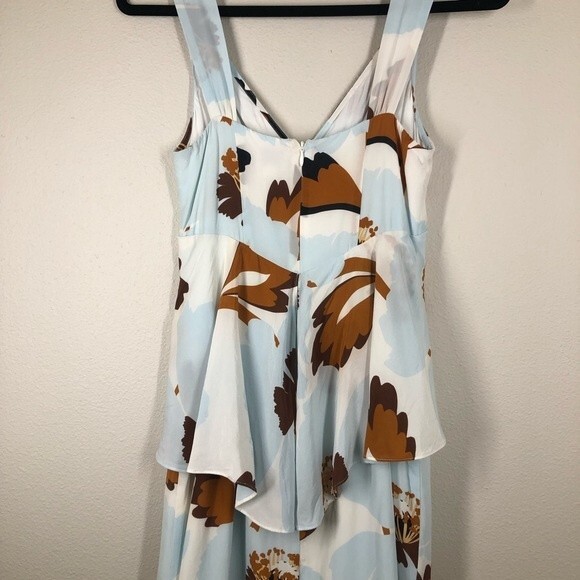 Anthropologie Postmark Pamela Silk Floral Dress Babydoll Blue Brown 4 Petite - Picture 7 of 10